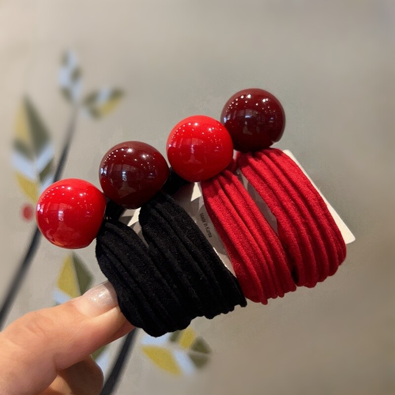 中国红高弹不伤发球球发圈毛巾圈丸子发绳女基础皮筋马尾本年发饰