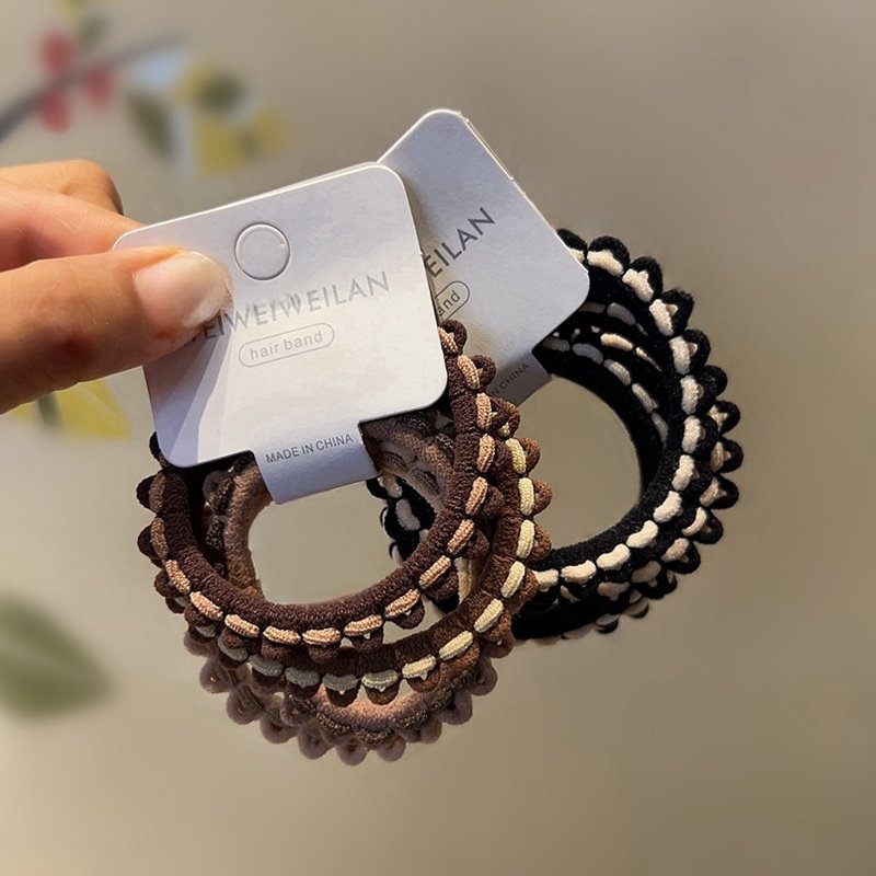 4根装~奶咖色手工拼色花边高弹力发绳儿童基础发圈不伤发皮筋发饰,童装/婴儿装/亲子装,发饰,淘宝优惠券,粉丝福利购,淘宝优惠卷