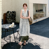 简约百搭绣花网纱罩衫套装女2025夏季法式复古绿色吊带裙淡人套装，女装套装/套裙，2D109