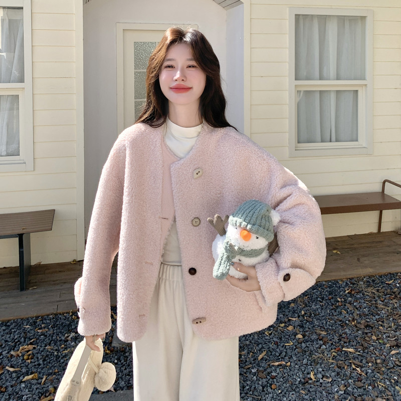 秋冬新款粉色羊羔毛外套878/P215/K318,女装毛呢外套,2D109