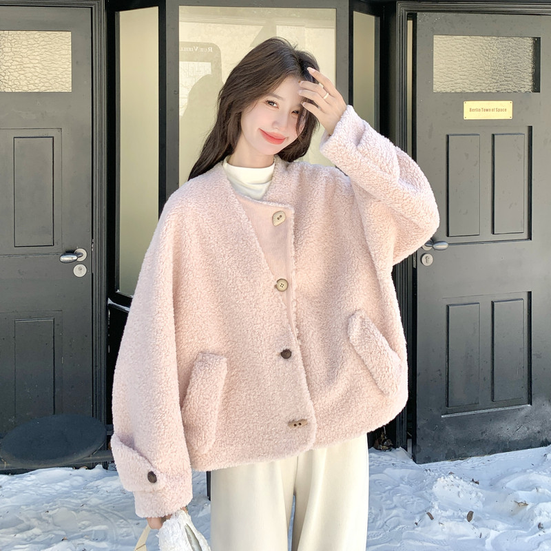 秋冬新款粉色羊羔毛外套878/P215/K318,女装毛呢外套,2D109