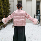 粉色新中式提花羽绒服女2025冬季新款小个子减龄保暖90白鸭绒外套，女装羽绒服，2D109