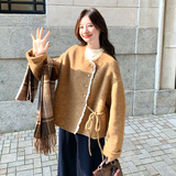 蕾丝拼接双面羊绒外套女2025冬季新款巨好看气质减龄短款毛呢上衣，女装毛呢外套，2D109