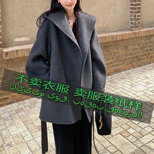 宽松休闲双面呢连帽大衣外套缝纫样板 女时尚 服装 裁剪图纸样2519