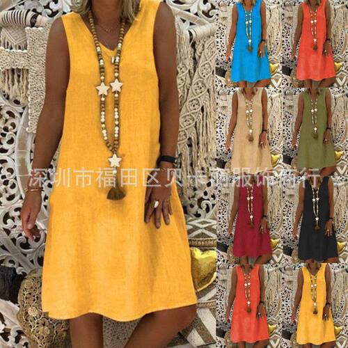 2026亚马逊ebay速卖通wish夏欧美跨境爆款V领无袖背心连衣裙女装