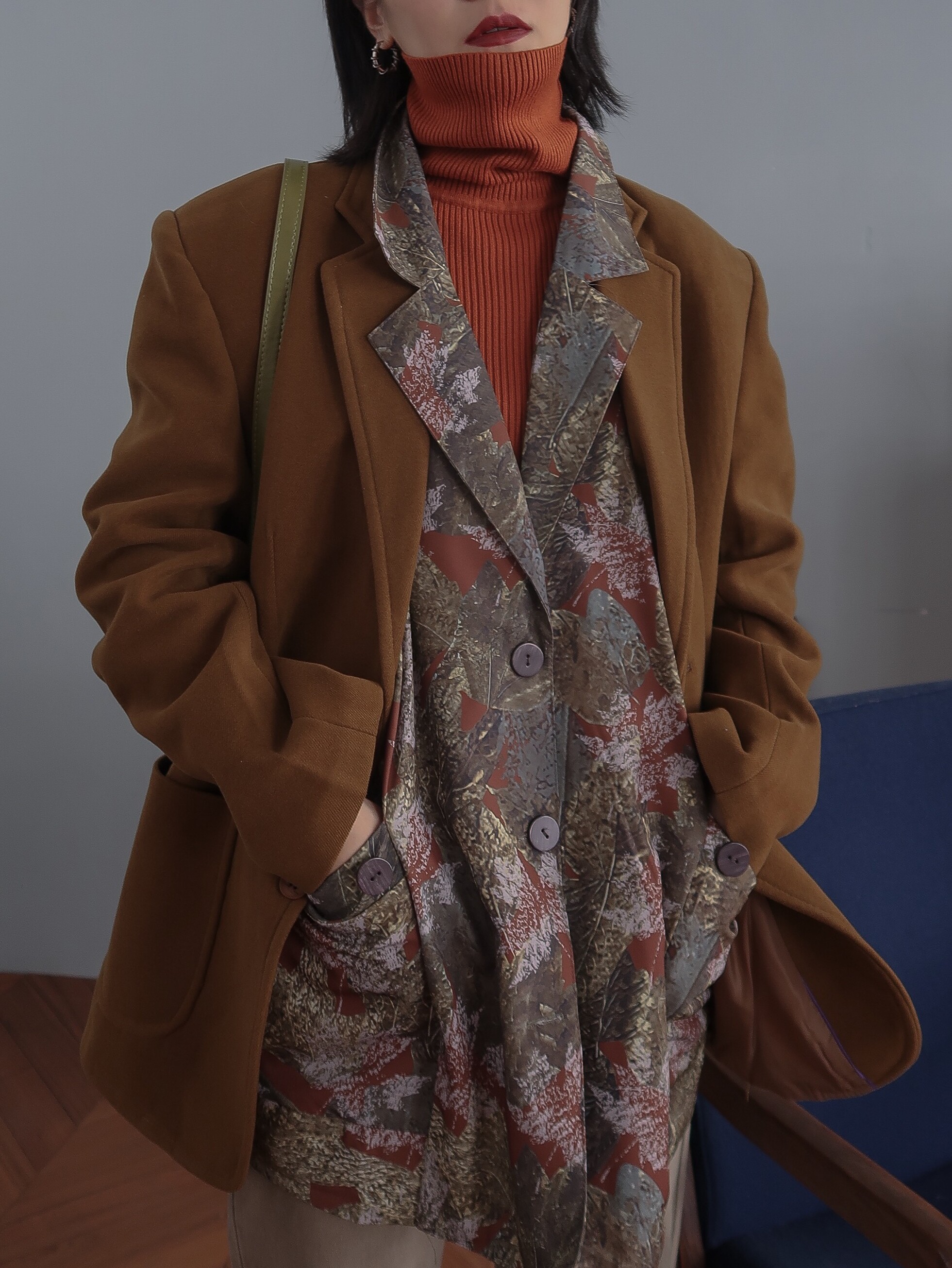 自制款宽肩大别针金属链条复古宽松黑色毛呢西装外套女2022春，宝藏单品值得拥有！😎_毛呢外套_淘宝服装网