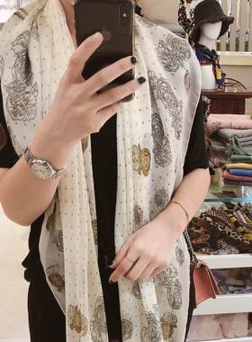 仙气十足~韩国薄款秋冬纯真丝印花丝巾140大方巾桑蚕丝围巾披肩女