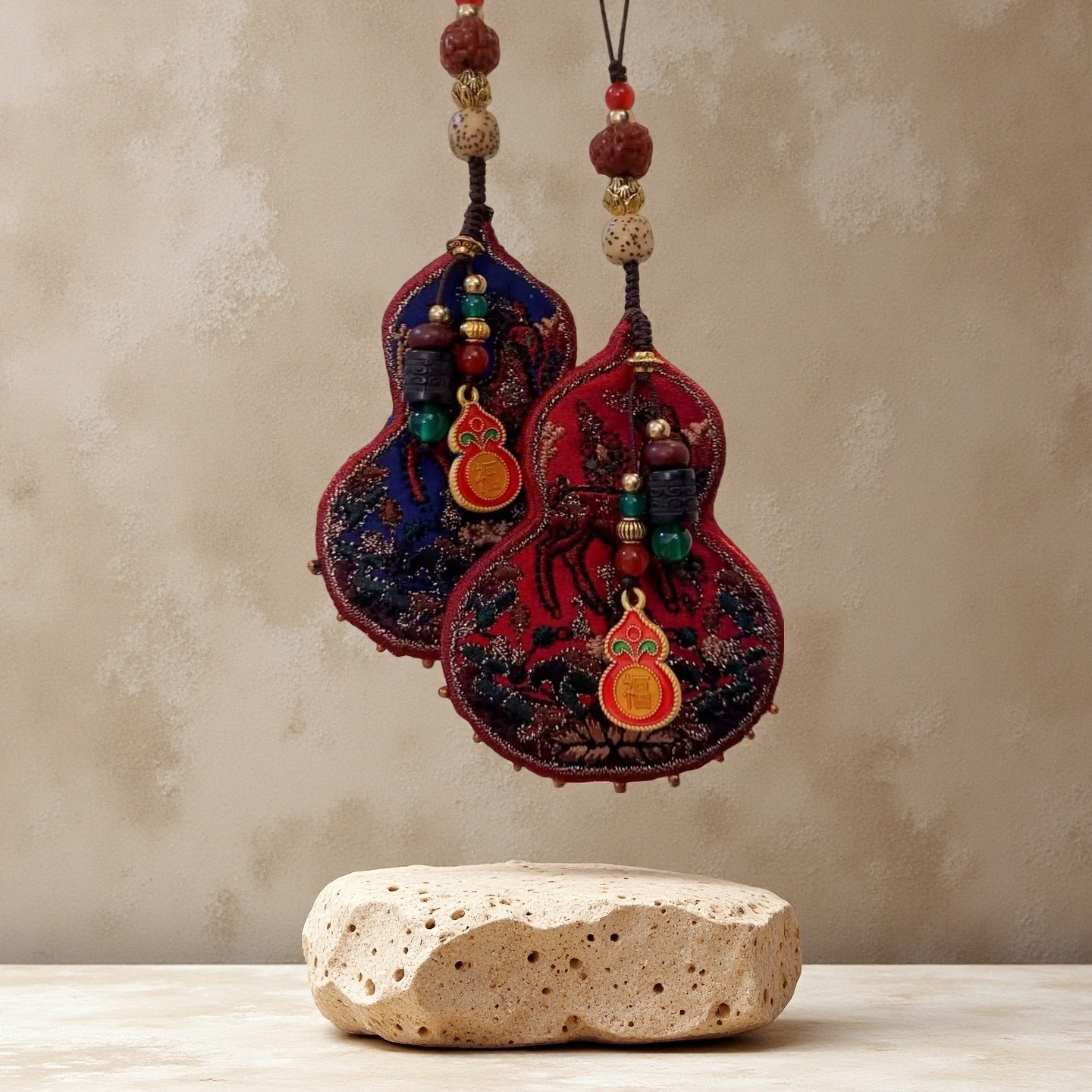 福禄双全真丝香云纱宋蜀锦挂件车挂手机链包包小挂坠精致葫芦钥匙