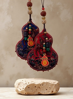 福禄双全真丝香云纱宋蜀锦挂件车挂手机链包包小挂坠精致葫芦钥匙