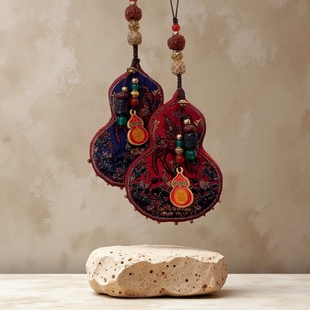 福禄双全真丝香云纱宋蜀锦挂件车挂手机链包包小挂坠精致葫芦钥匙