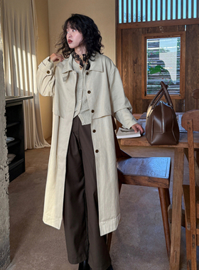 好在 夏洛克手稿 小个子复古vintage立领杏色廓形秋长款风衣加厚