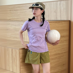 好在自制 自由共和 小个子150明线撞色夏季户外吸汗速干短袖紫色