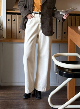 好在 格林绅士 小个子150复古奶白色加绒直筒阔腿牛仔裤2025秋冬