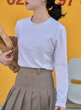 好在自制 万能小白T 小个子150基础叠穿白色正肩圆领长袖打底T女