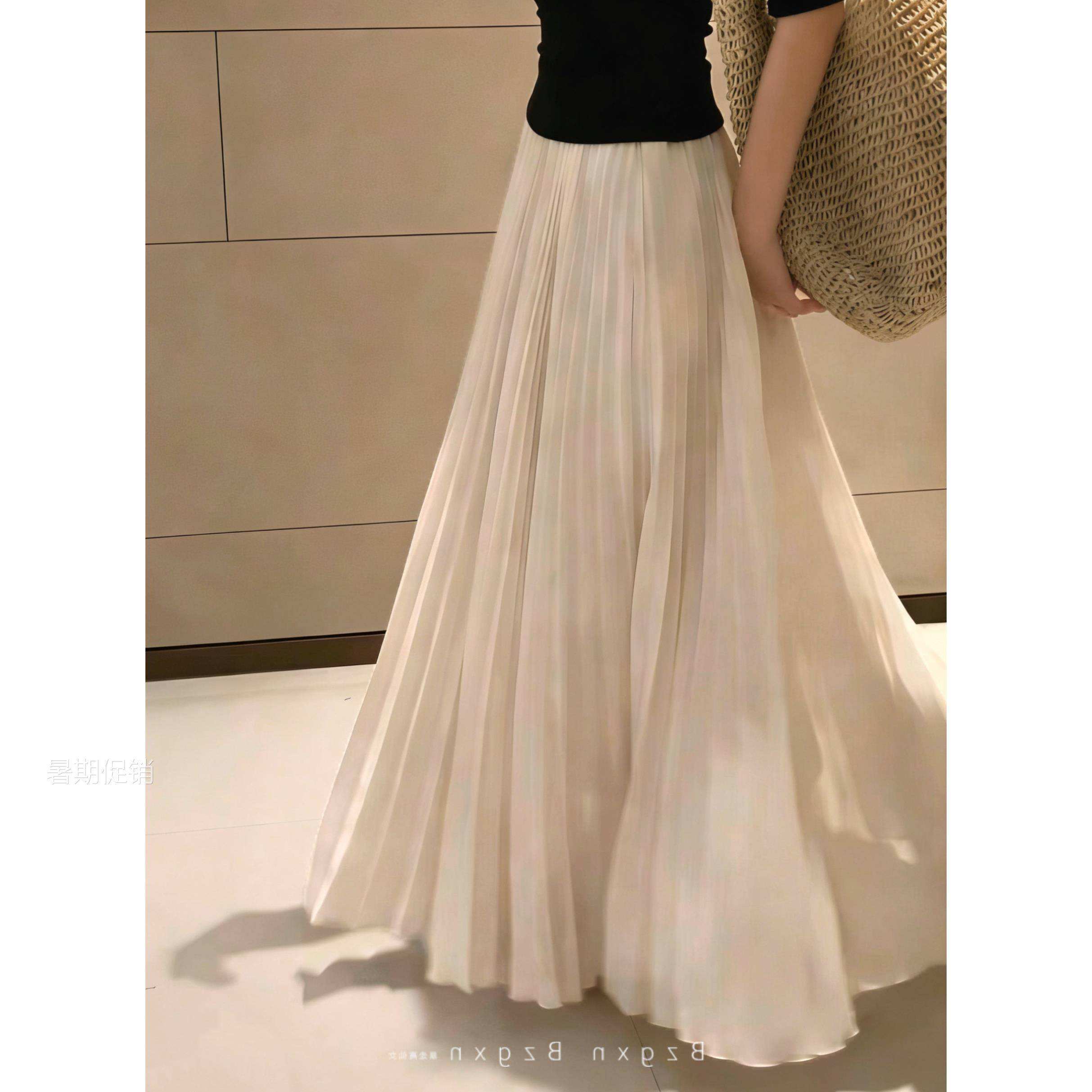 暴走高仙女高个子加长杏色百褶半身裙女2026新款夏季高腰显瘦长裙