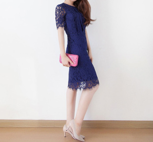 Studio春夏 修身 唯美蕾丝 手臂镂空短袖 收腰连衣裙 成熟优雅 Mars