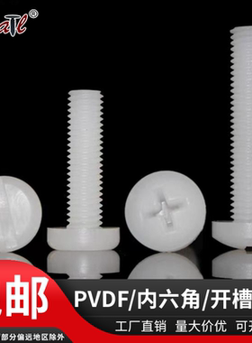 PVDF防腐蚀十字盘头M2-M10塑料螺丝耐强酸碱开槽一字圆头塑胶螺钉