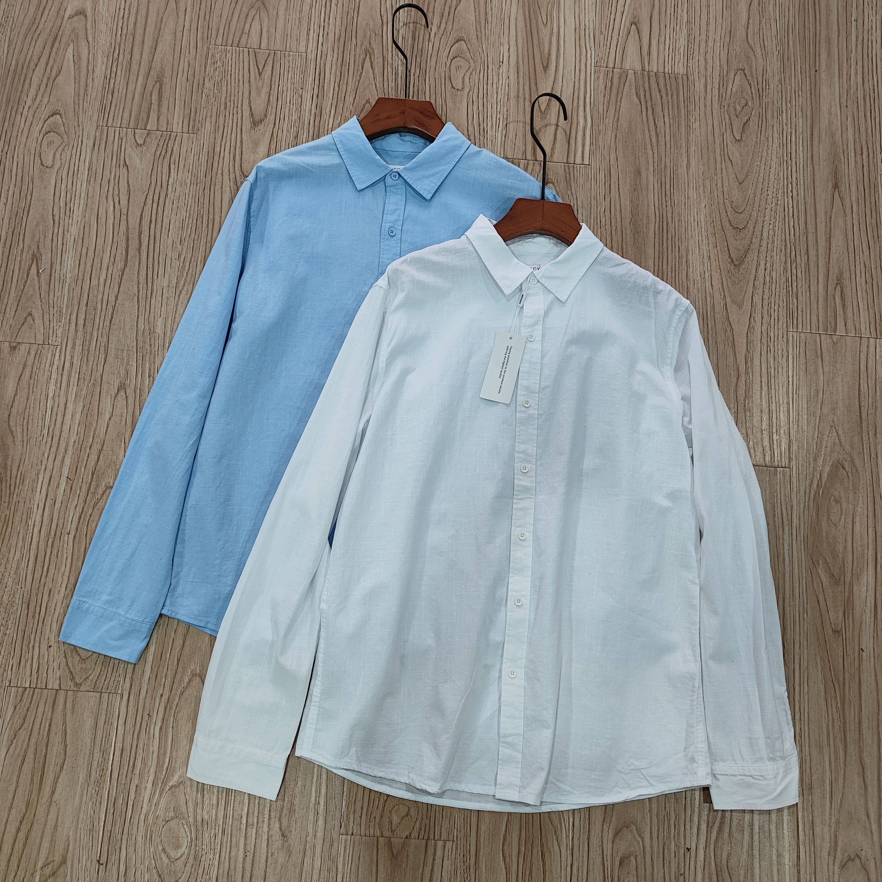 外贸欧单春夏男士休闲棉麻长袖衬衫大码宽松胖子特体衬衣百搭通勤