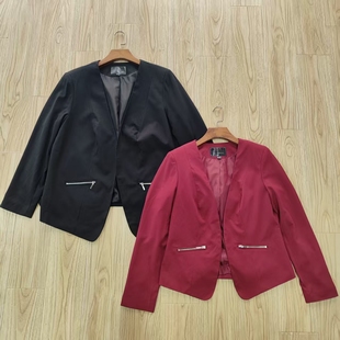 休闲胖子特体无领便装 修身 外套上衣 加大码 外贸欧单春秋女士西装