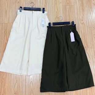 子 七分裤 外贸日单尾货春秋女士中高松紧腰宽腿中裤 宽松休闲裙裤