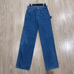 外贸日单尾货春秋女士纯棉牛仔裤中高腰大码休闲直筒5袋裤微做旧