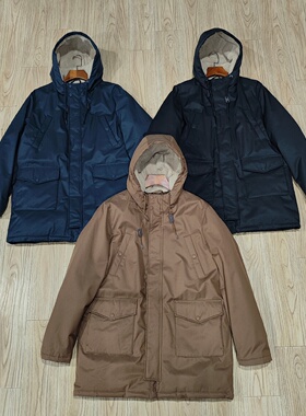 外贸欧单尾货冬季男士中长款棉衣棉质大码休闲宽松连帽多袋棉服