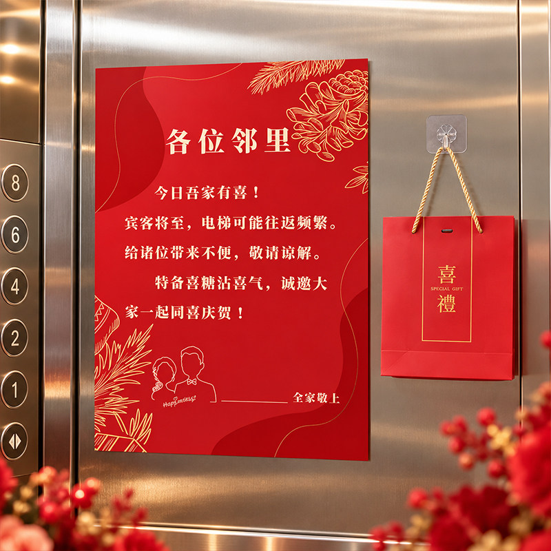 海报婚礼装饰墙贴布置囍字专用贴纸结婚电梯告示贴喜字贴小区婚庆
