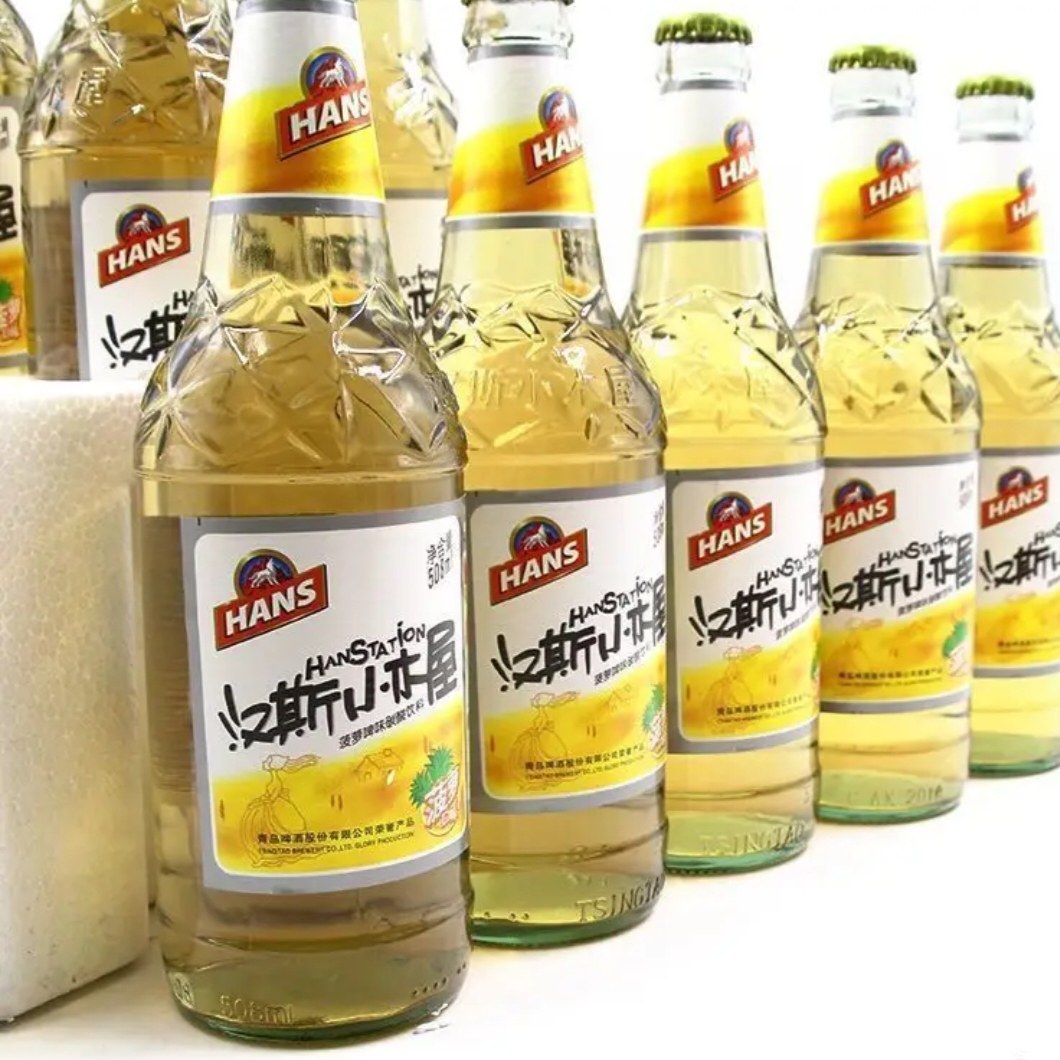 汉斯小木屋 陕西特产汉斯小木屋果啤菠萝味饮料汽水508ml*6瓶 - 实物图