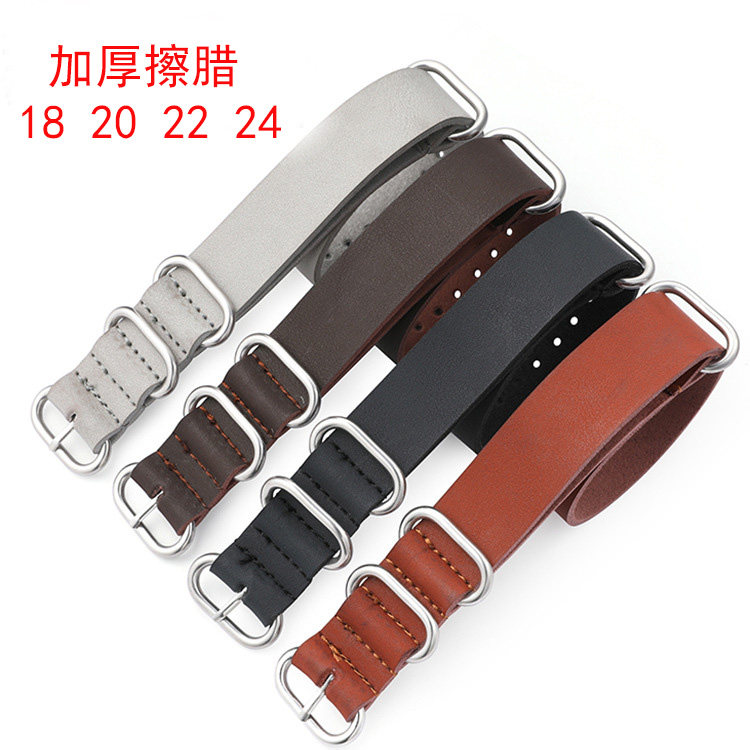 哑光复古一条过长表带 加厚仿牛皮表带五环祖鲁zulu表带20 22mm
