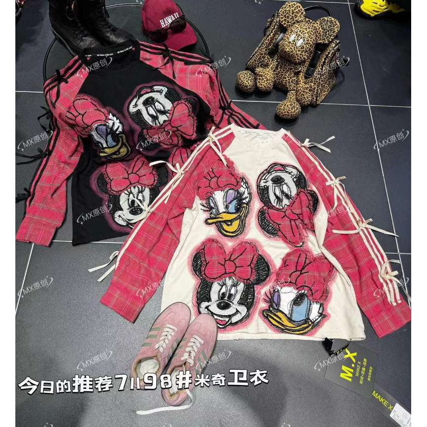 潮流时尚休闲ins美式嘻哈韩版印花情侣春秋夏季男士重工米奇长袖