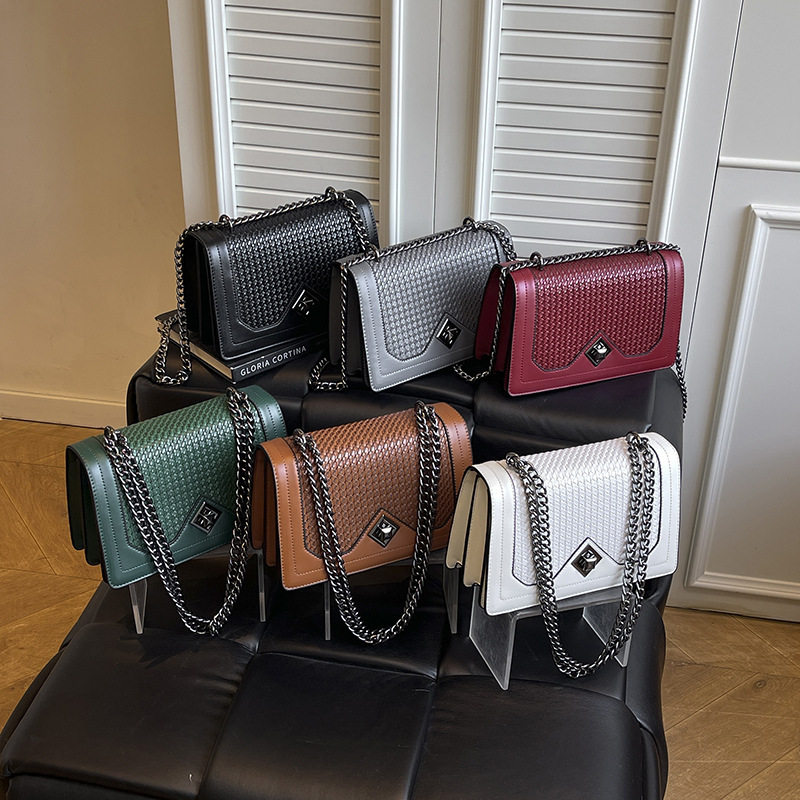 新款鳄鱼纹单肩斜挎包菱格欧美复古流行腋下包2025简约链条包