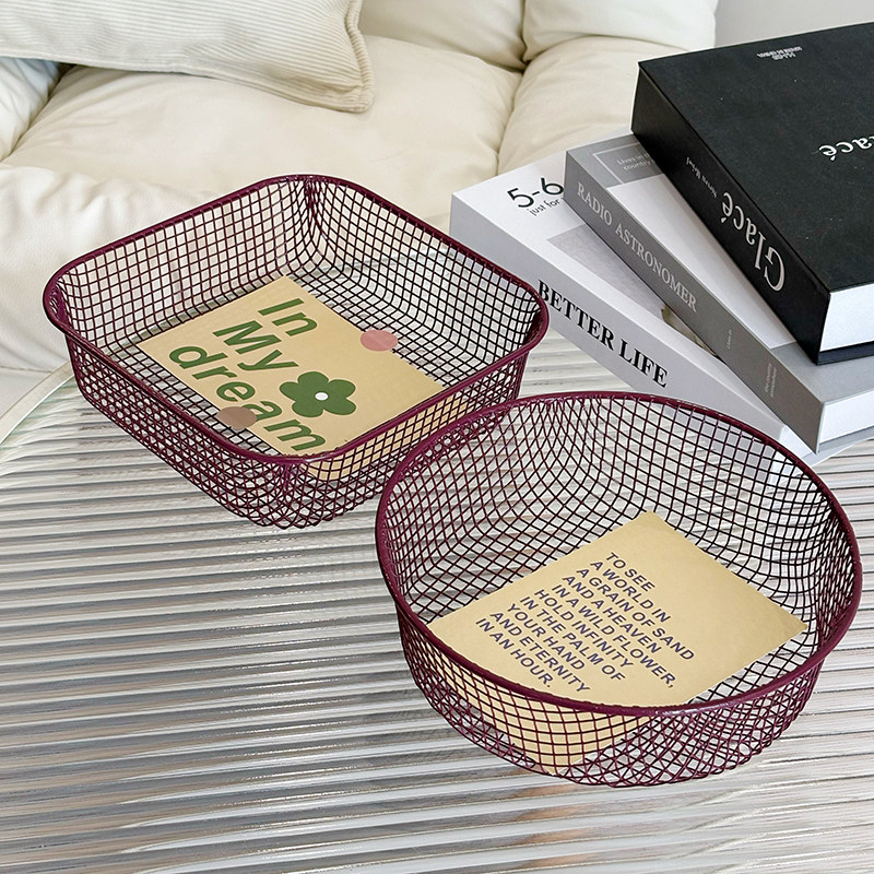 ins铁艺书桌收纳篮子家用学生文具桌面收纳筐办公桌书桌杂物整理