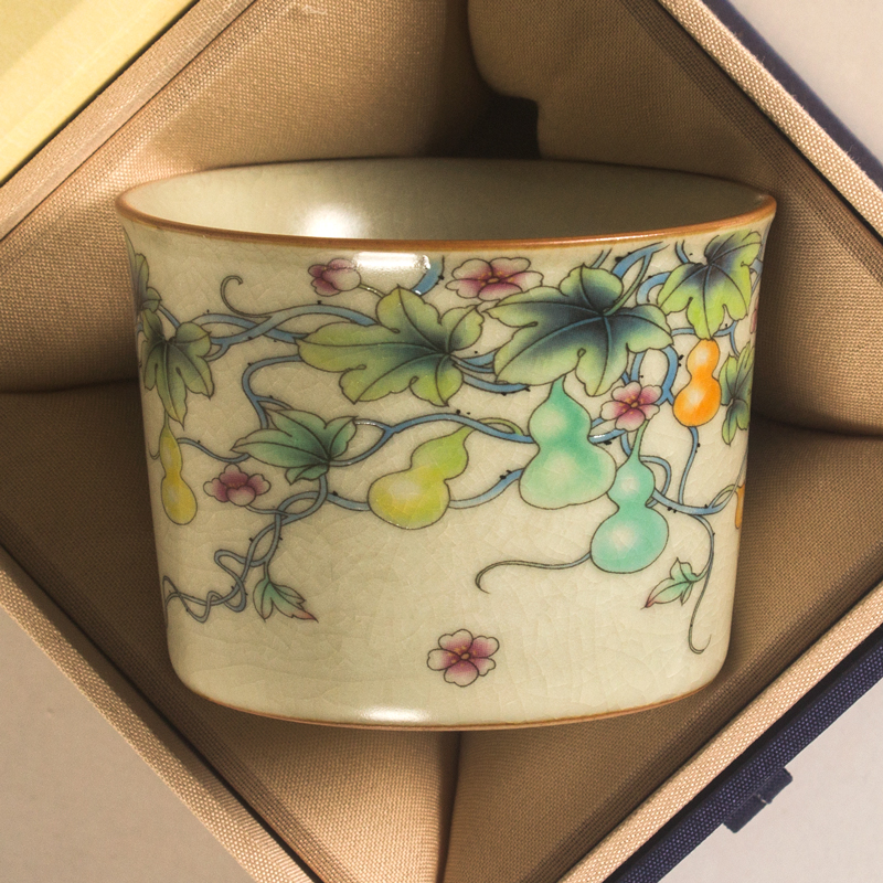 正品复古风130ml米黄汝窑主人杯