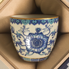 仿古青花缠枝莲茶杯80ml功夫茶具杯子陶瓷家用特价品茗杯喝茶茶盏