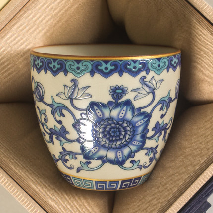 仿古青花缠枝莲茶杯80ml功夫茶具杯子陶瓷家用特价品茗杯喝茶茶盏