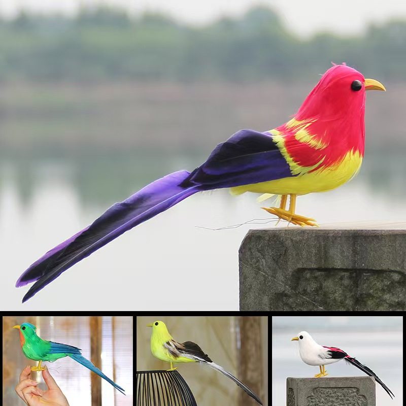 仿真鸟羽毛小鸟园艺花草树木园林田园风装饰假鸟泡沫鸟彩色大喜鹊