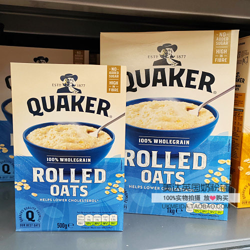 英国Quaker桂格Rolled Oats 100%天然丰盛燕麦粥超浓燕麦片1kg