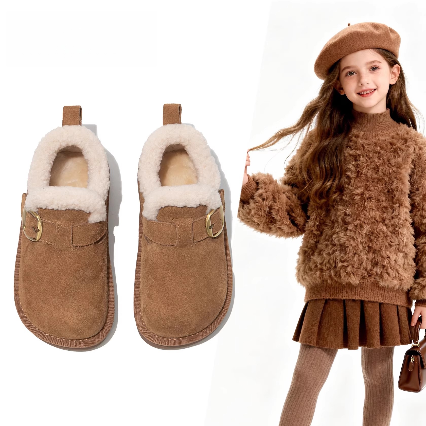 真皮儿童雪地靴冬季新款保暖棉鞋小女孩加绒鞋子冬款女宝宝勃肯鞋