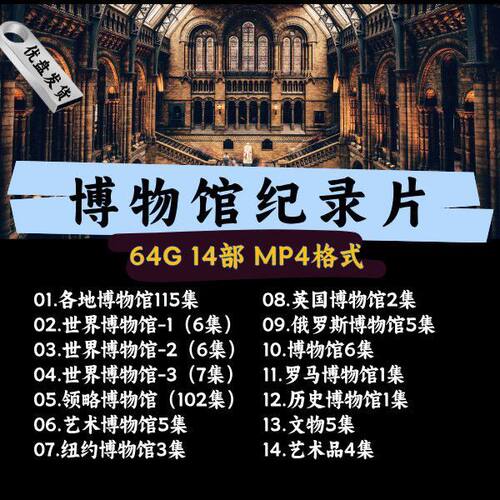 14部博物馆纪录片MP4格式优U盘64G车载优U盘手机投影仪车载通用