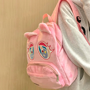 日系可爱卡通粉色小熊二次元 情侣双肩包大容量学生书包毛绒背包潮