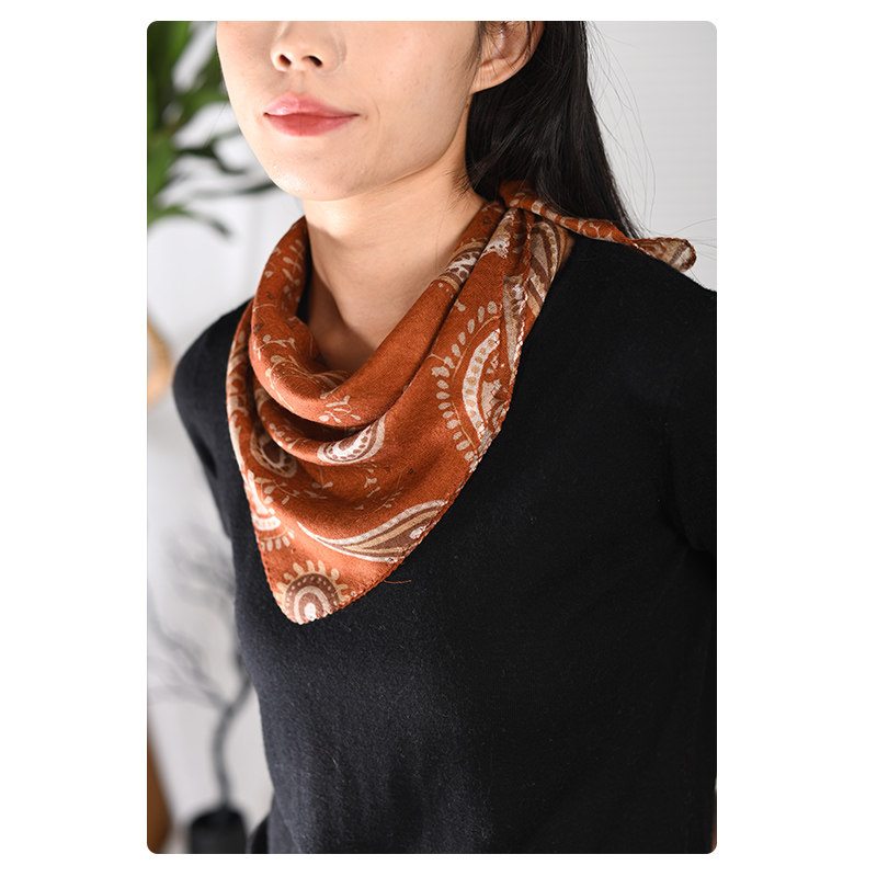 精纺桑蚕丝羊毛混纺复古腰果花百搭防晒护颈围巾小方巾
