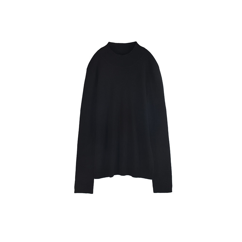 精纺羊绒秋冬黑灰色百搭针织抽条圆领套头打底衫