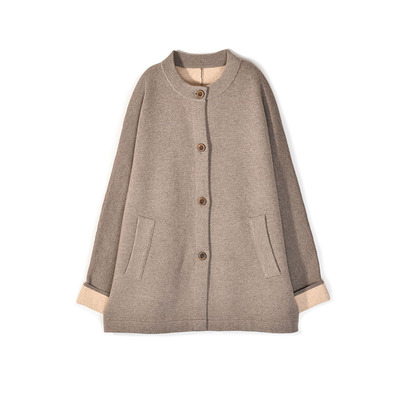 秋冬新款定制四平针双面加厚羊绒开衫外套