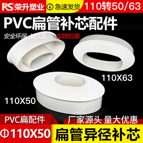 PVC110扁管配件大全水管变径偏心补芯扁转扁异径扁直接110扁50 75