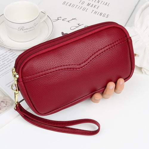 新款手拿包荔枝纹双层拉链手机包