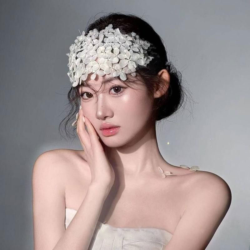 法式复古手工白色花瓣半花环额饰发箍发带新娘婚纱礼服跟妆头饰品