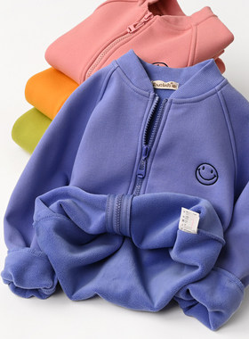 特 儿童加绒棒球服 男女童保暖夹克衫 中大童笑脸外套 秋冬 80844