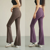 女运动休闲健身裤 健身系列女士抓绒瑜伽裤 高腰提臀紧身微喇裤