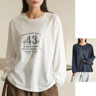 插肩款 字母打底衫 宽松款 165g 女装 T恤 秋款 女士做旧印花长袖
