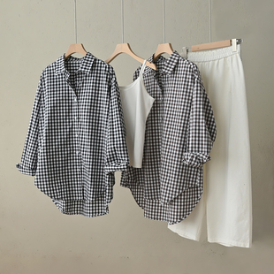 衬衣 纯棉长袖 宽松外套 春夏款 25105慵懒 女装 女士全棉格子衬衫